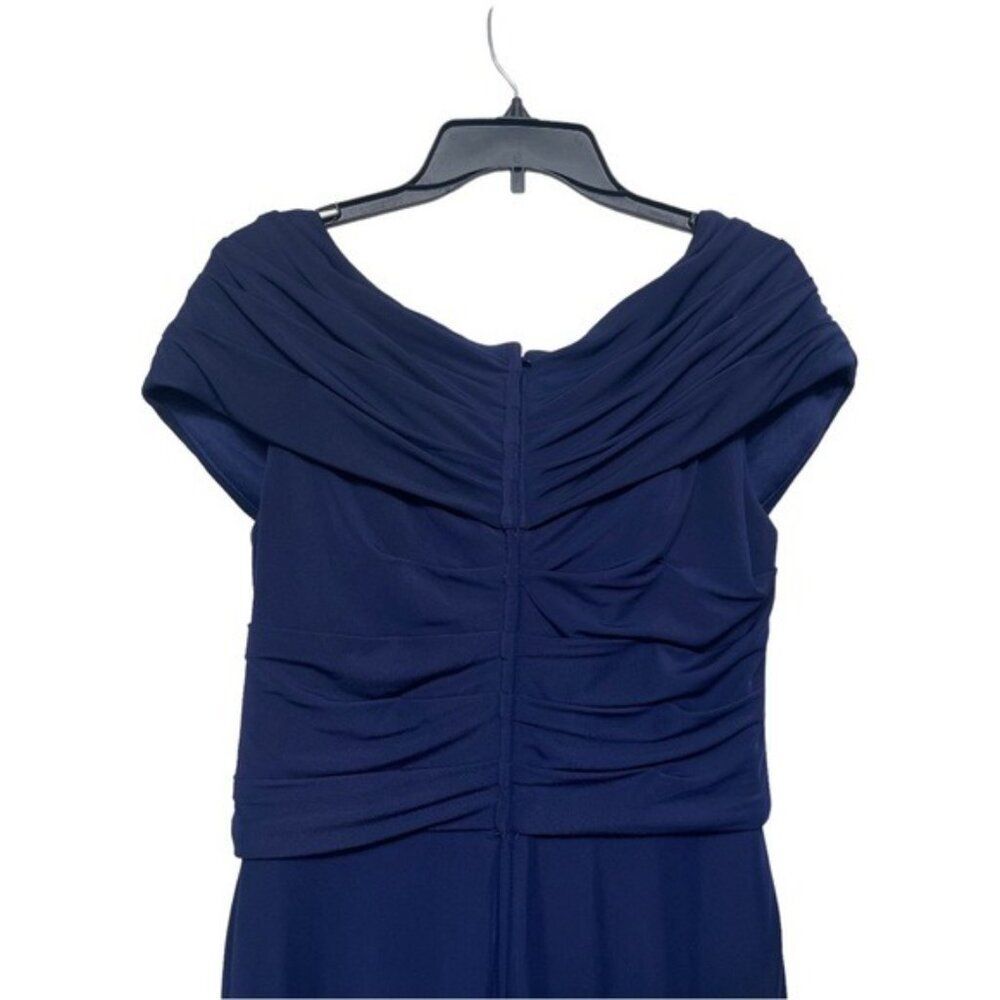 La Femme Ruched Jersey Column Gown in Navy  Size 10 - Picture 6 of 8
